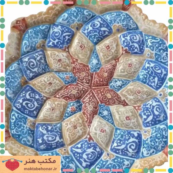 بشقاب دیوارکوب تزیینی مینای مس کاردست شیراز-محصولات دست بافت مکتب هنر شیراز