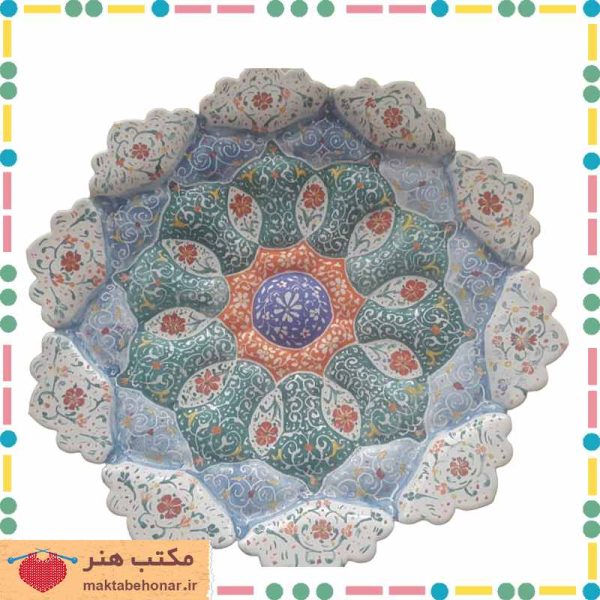 بشقاب دیوارکوب تزیینی مینای مس شیراز-محصولات دست بافت مکتب هنر شیراز