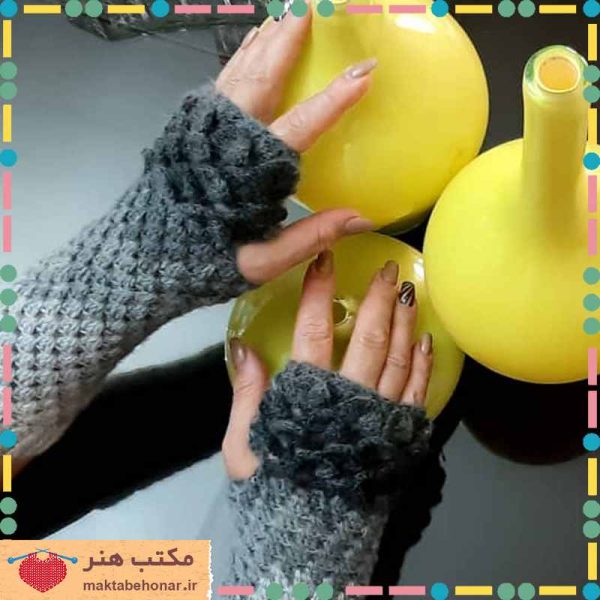 دستکش دستبافت دخترانه قلاب بافی شیراز-محصولات دست بافت مکتب هنر شیراز