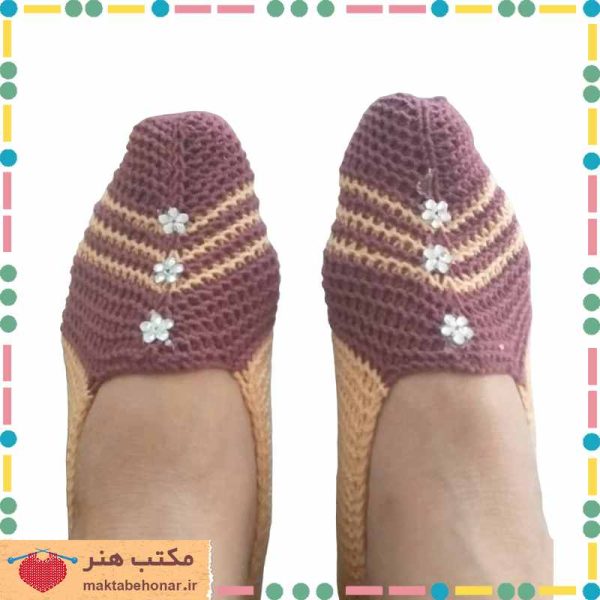 پاپوش دست بافت دخترانه میل بافی شیراز-محصولات دست بافت مکتب هنر شیراز