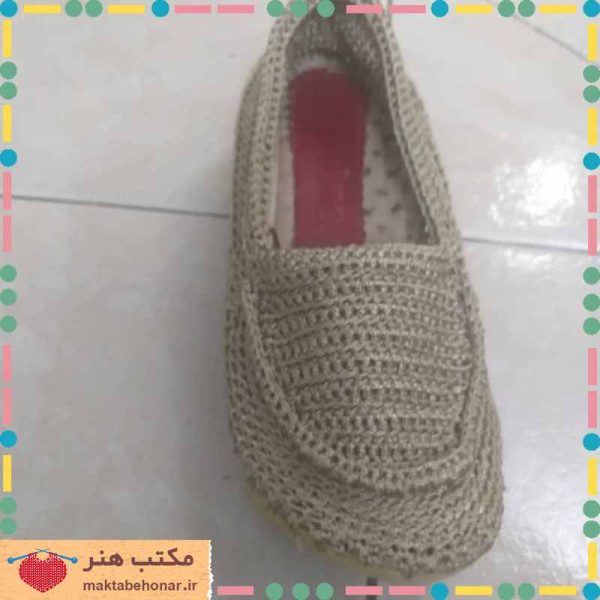 کفش دخترانه دست بافت مکرومه بافی شیراز-محصولات دست بافت مکتب هنر شیراز
